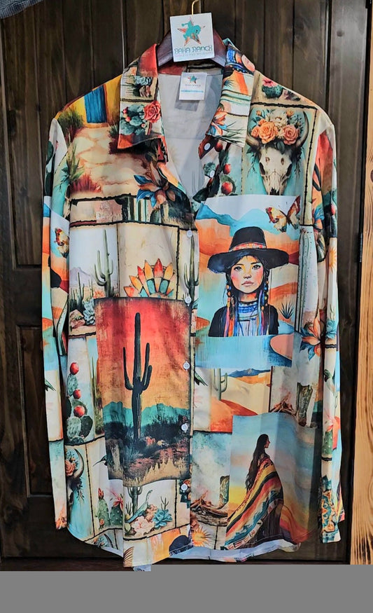 Baha Ranch Colores de Mexico Pictures of the Southwest Button up Blouse