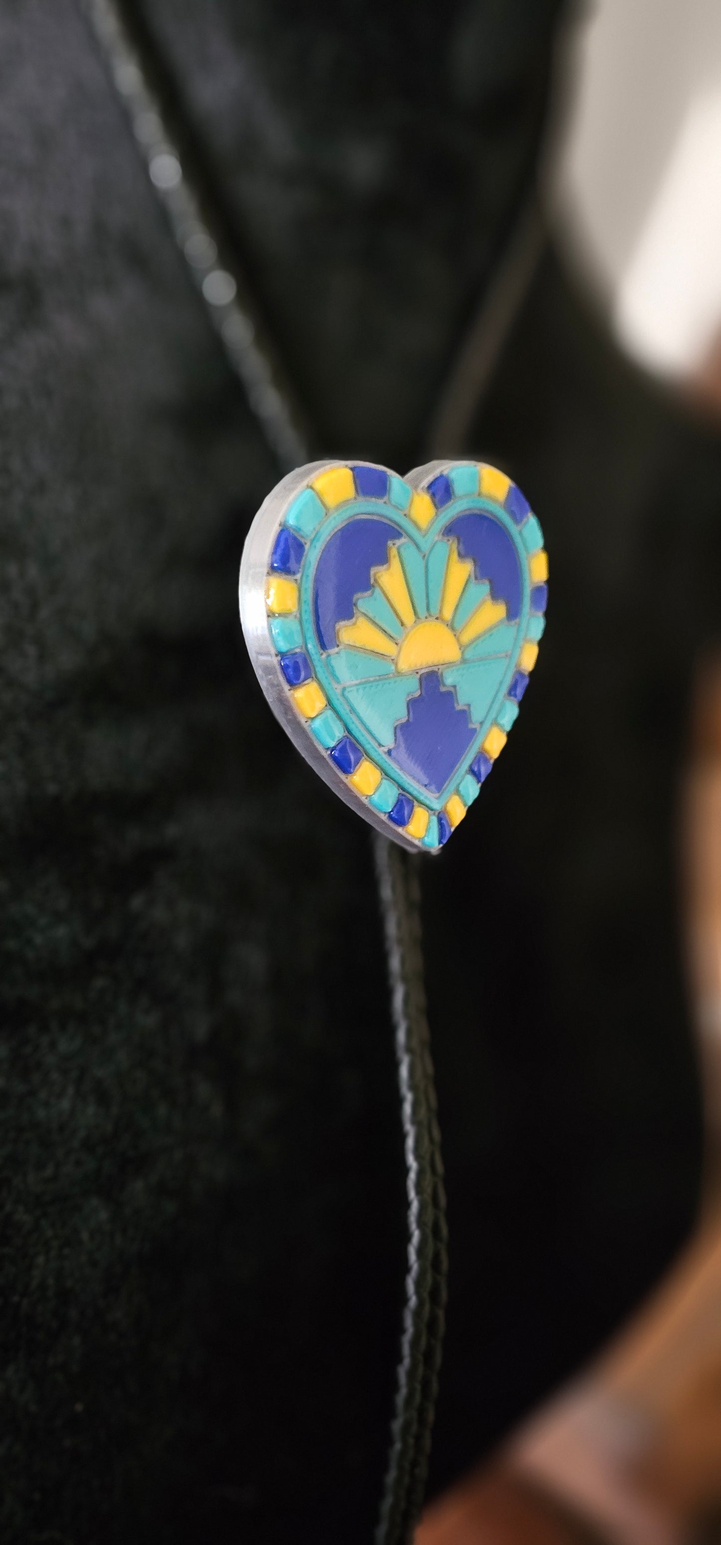 Turquoise Sunrise 3D Inlay Heart Bolo Tie Necklace