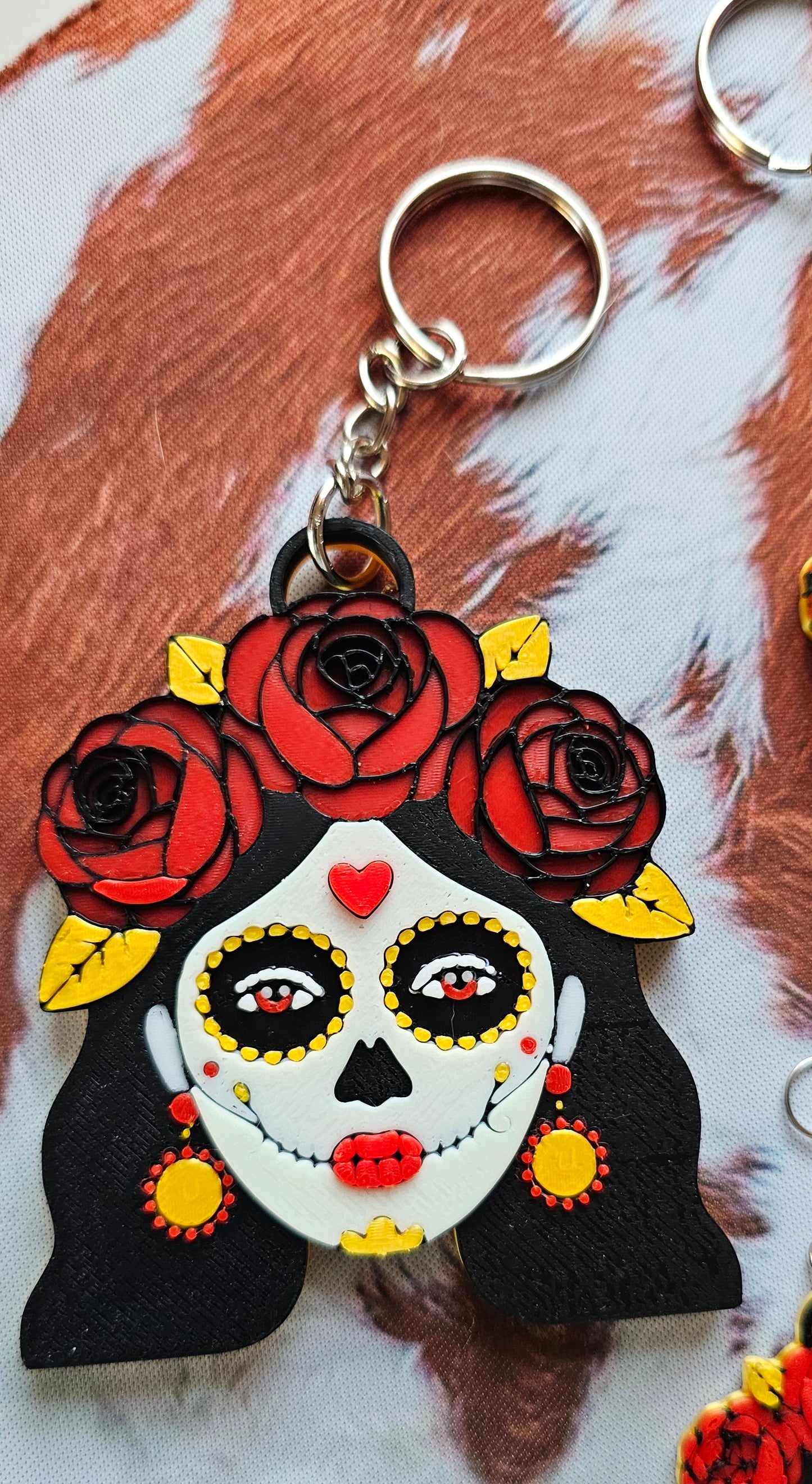3D Print Mexico Theme Día de los Muertos Day of The Dead Sugar Skull Keychain or Earrings