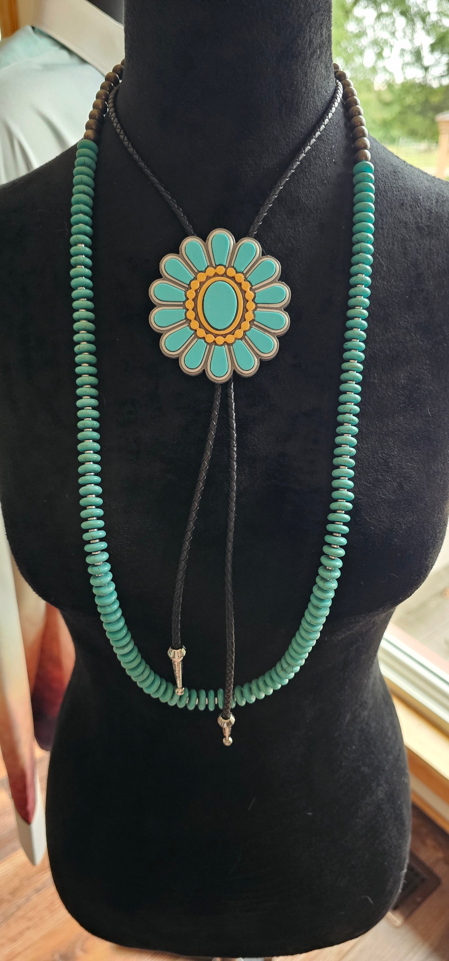 Baha Ranch Turquoise Gold Concho 3D Inlay Bolo Made in America
