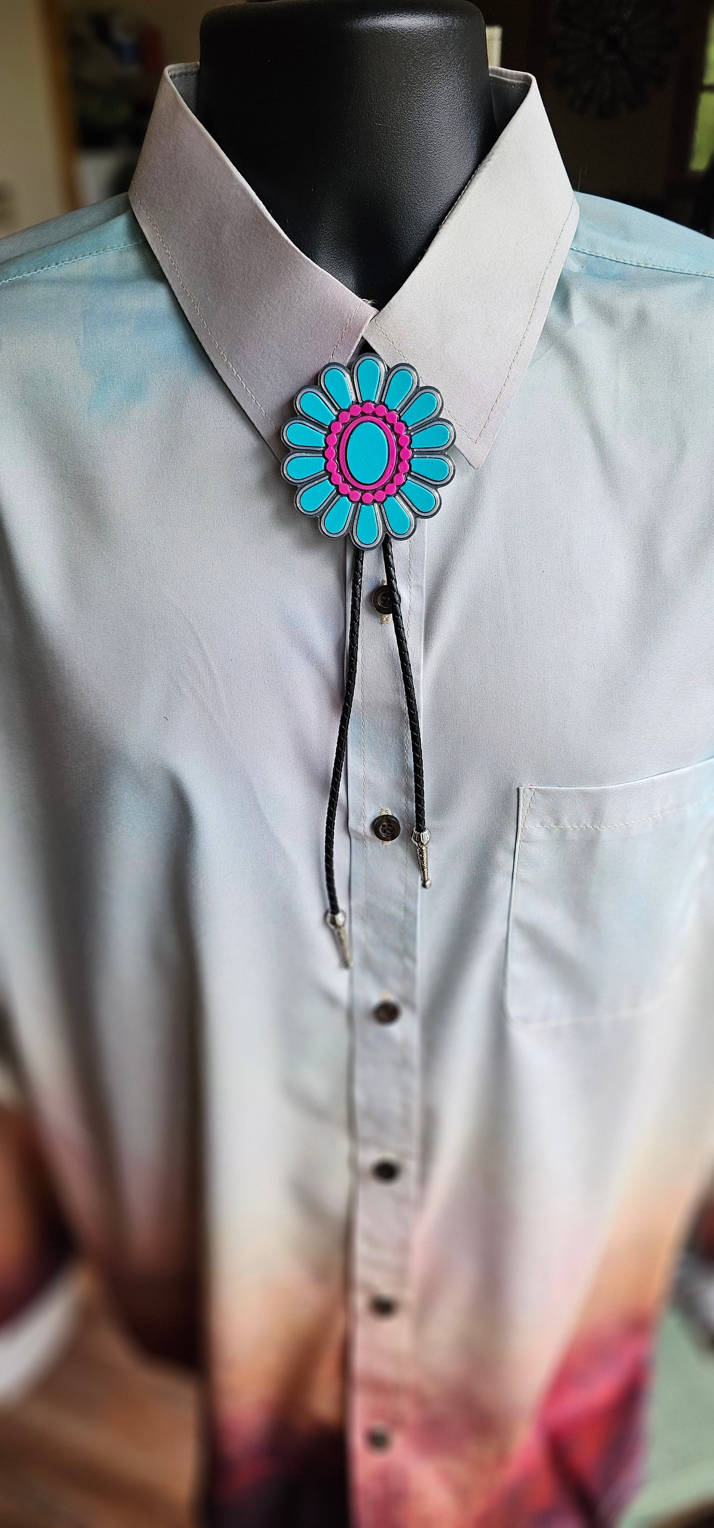 Baha Ranch Turquoise Hot Pink Concho 3D Inlay Bolo Made in America