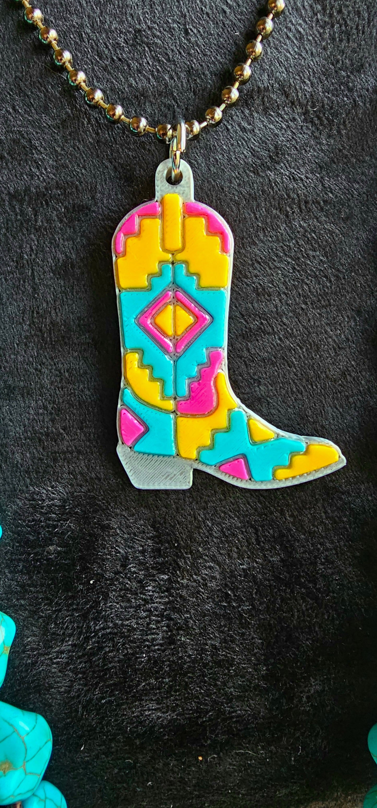 Baha Ranch 3D Print Aztec Pink Inlay Boot Necklace