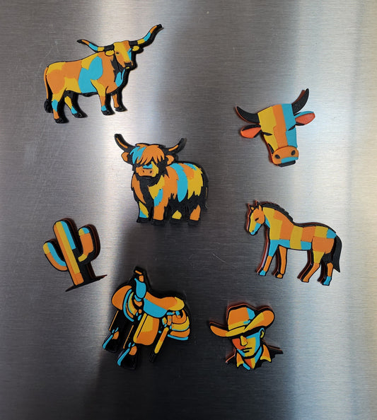 3d Printed Farm Western Longorn Horse Cow Magnet Made in America