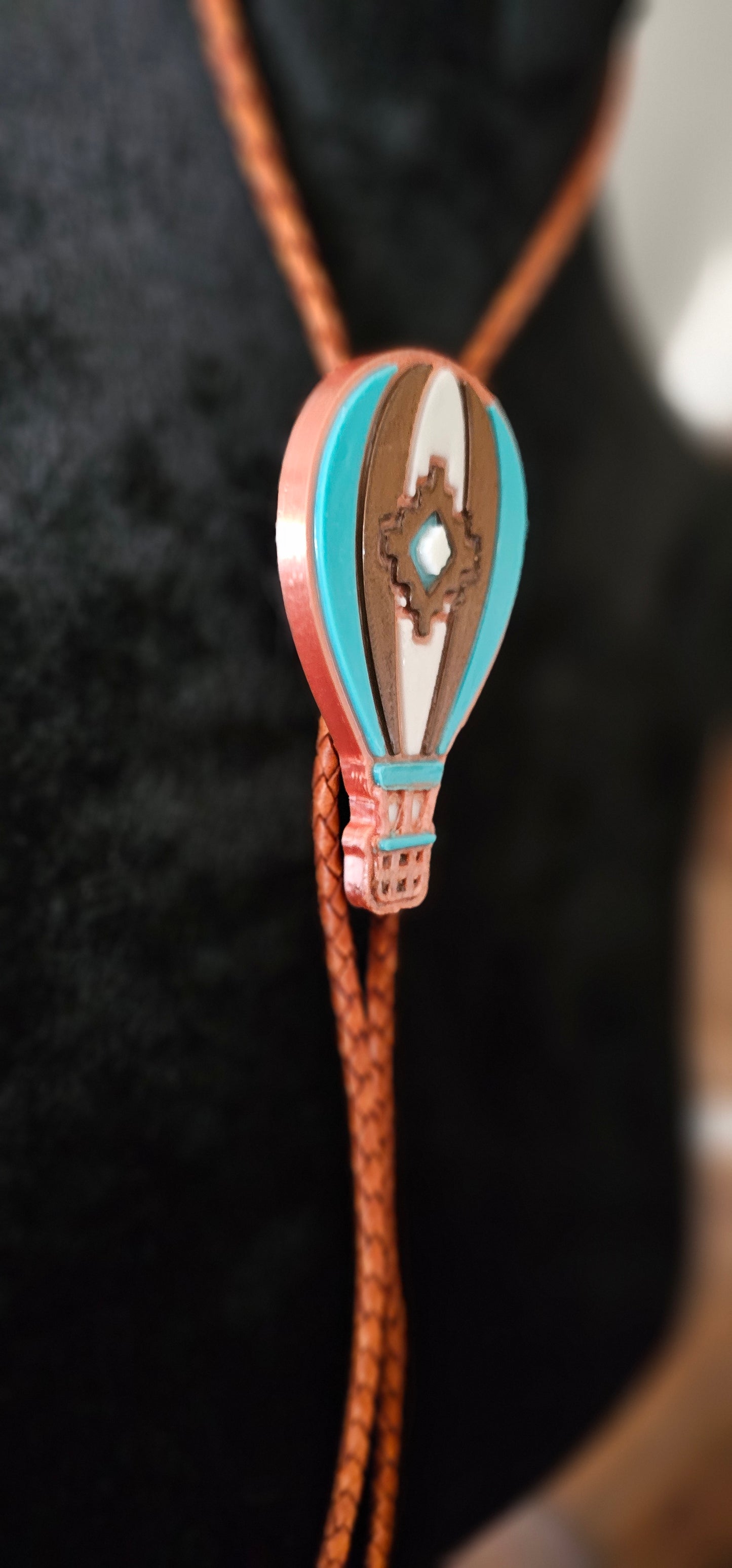 Albuquerque Balloon Fiesta 3D Hot Air Balloon Aztec Bolo Tie Necklace