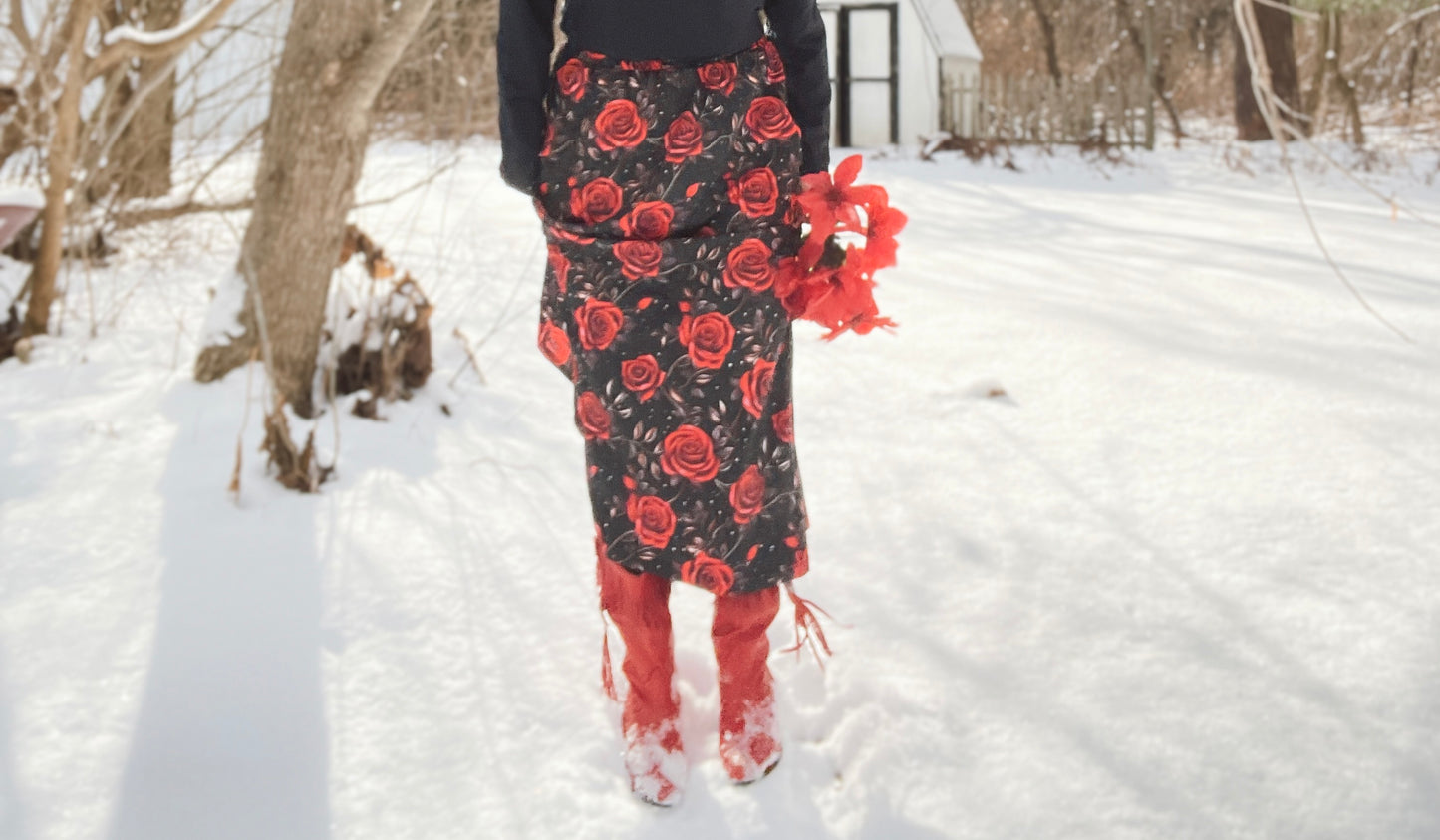 Colores de Mexico Romantic Red Roses Midi Skirt