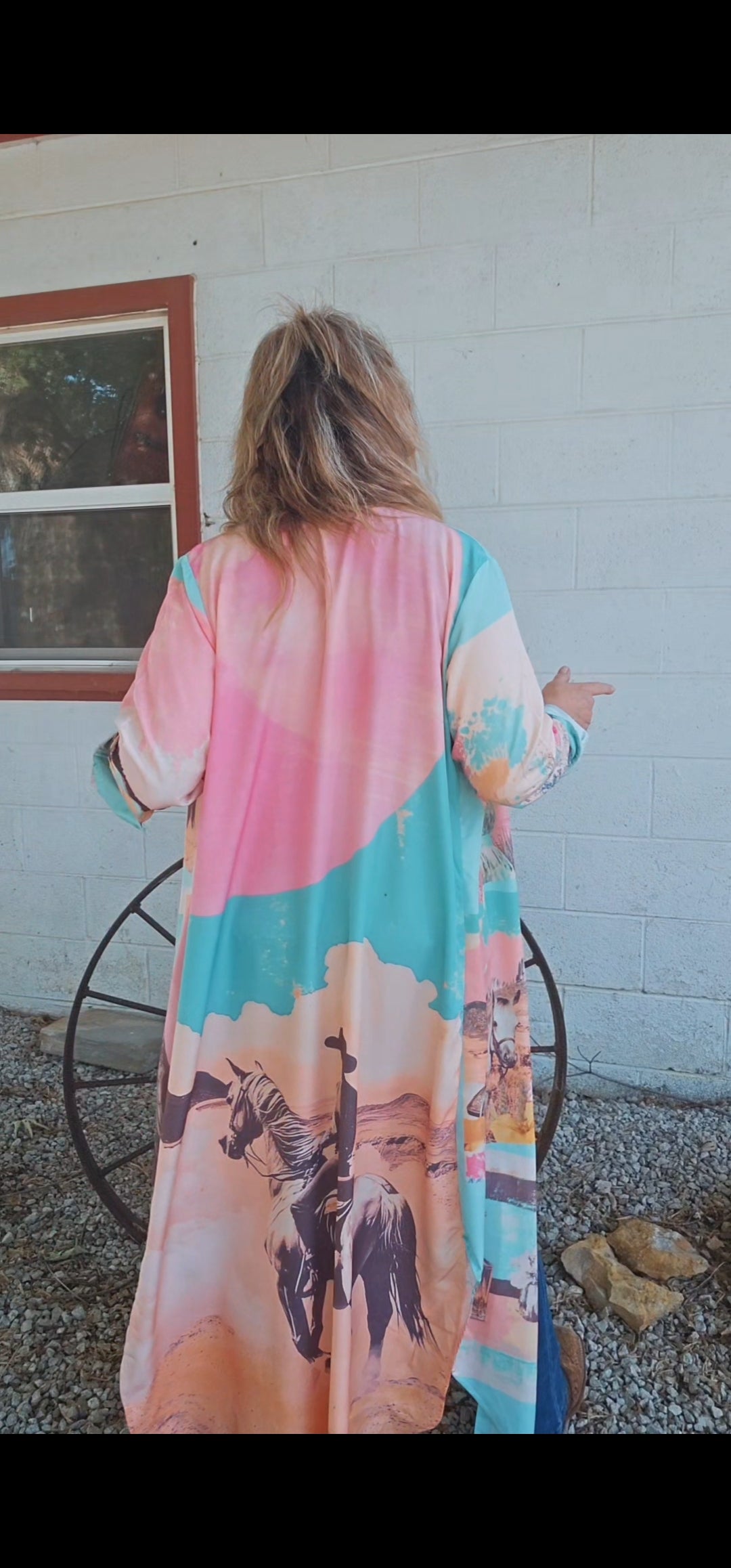 Baha Ranch Retro Pop Western Button Up Shirt Dress Duster