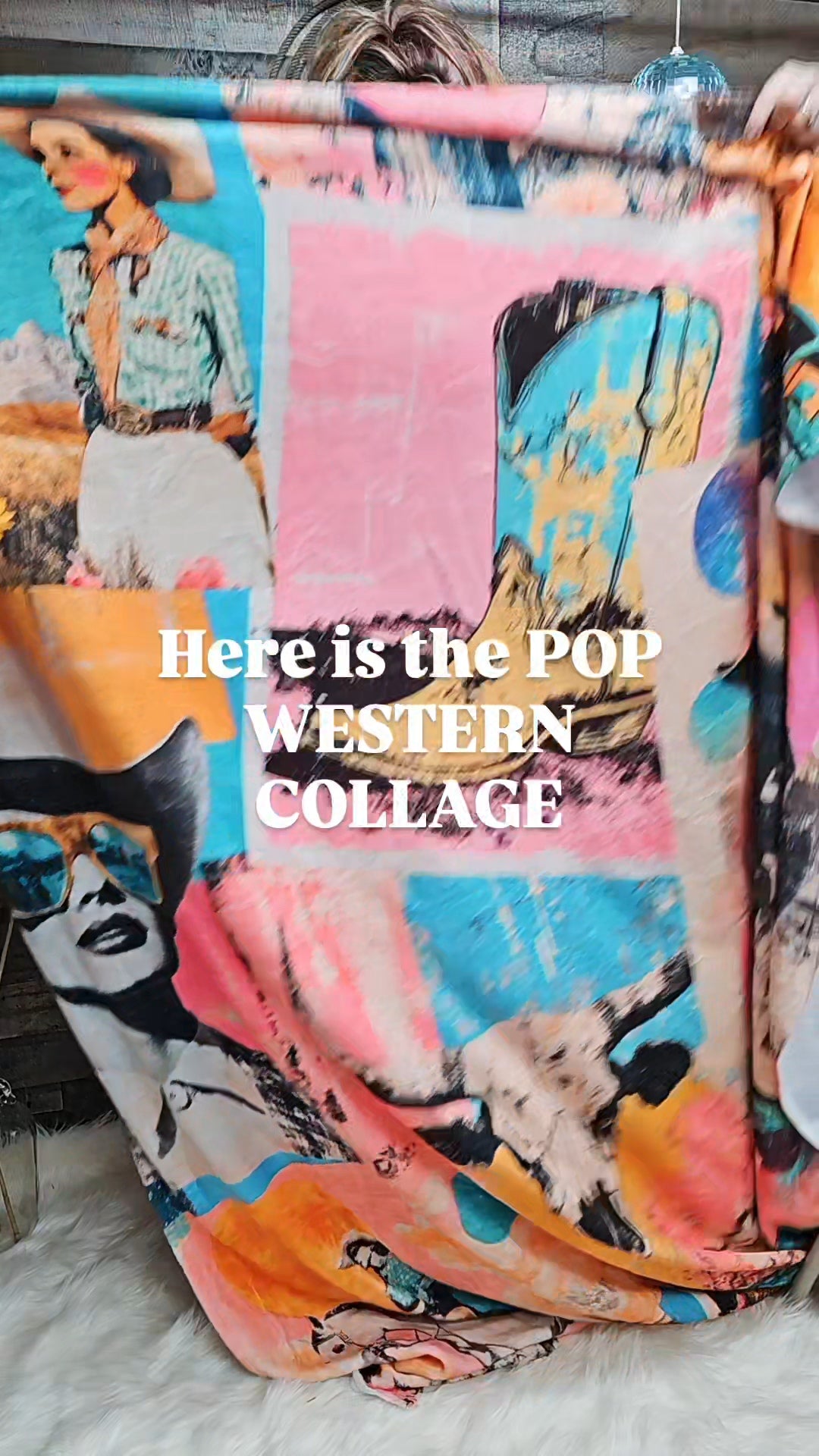 Pop Western Retro Cowgirl Collage Throw Blanket 60" x 80" Made in America