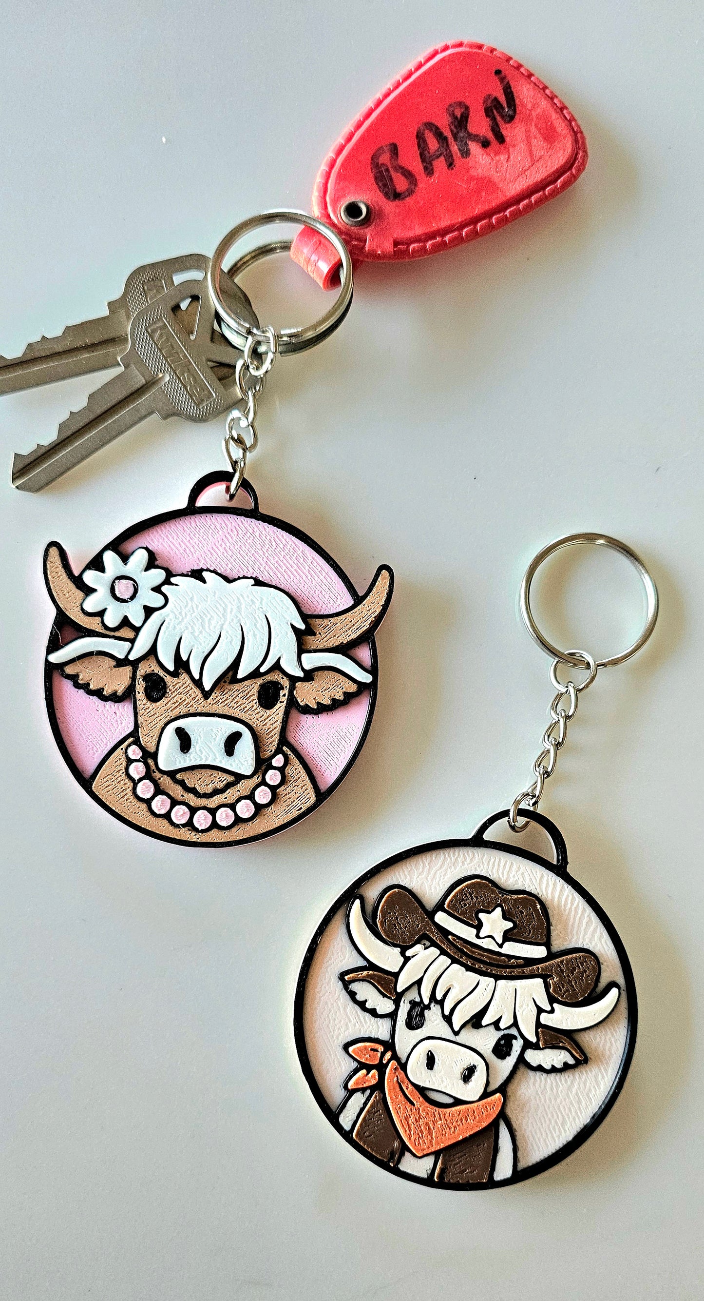 3d Western Cowgirl Cowboy Highland Cow Theme - Necklace, Purse Charm, Earrings, Keychain, Magnet
