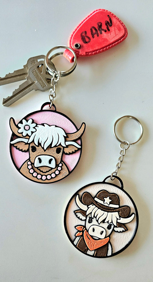 3d Printed Cowboy Cowgirl Highland Cow Cute Keychain