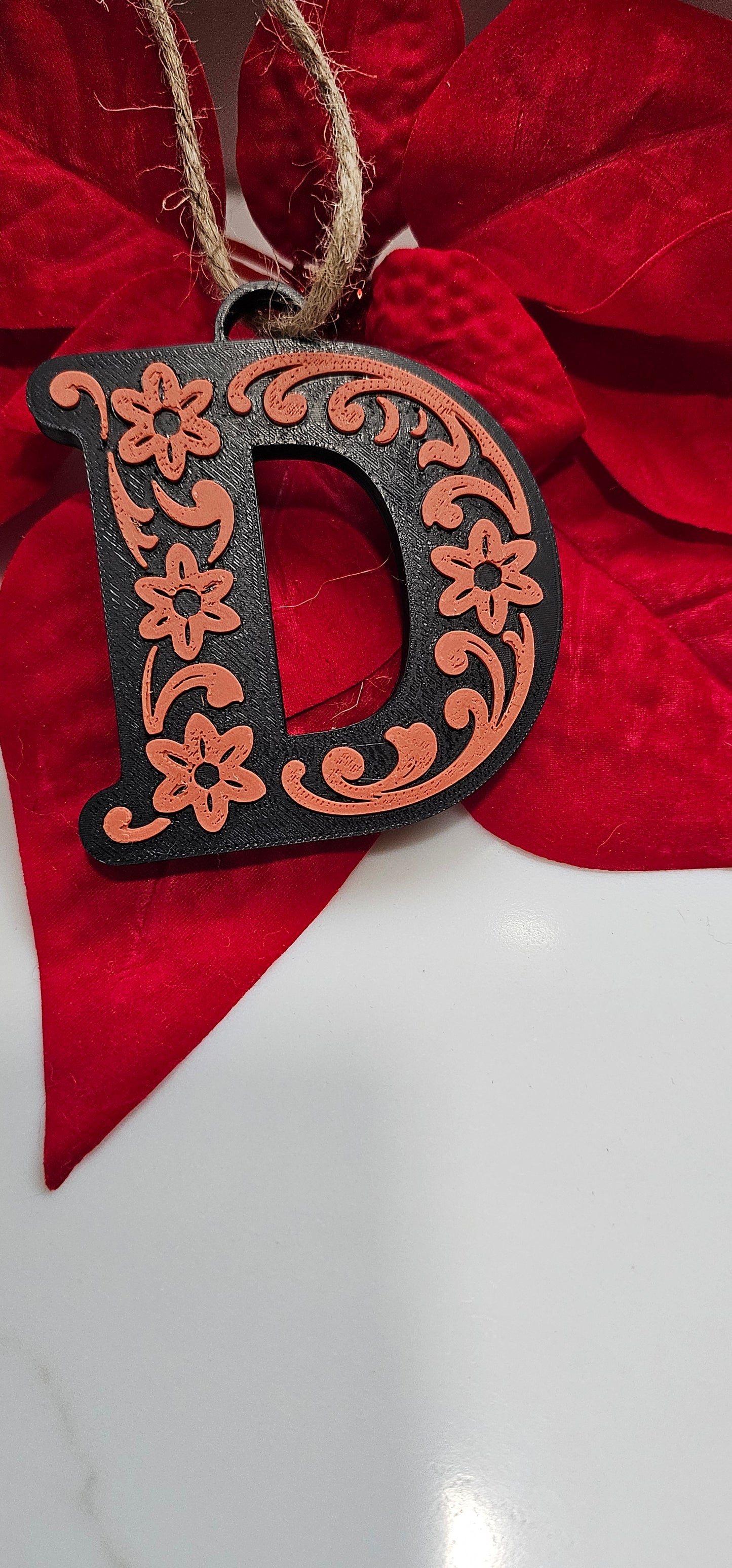 3D Print Tooled Leather Look Initial Ornament Choice of Colors