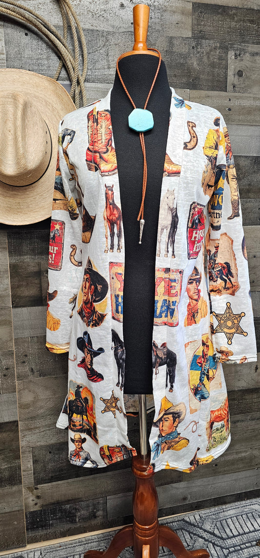 Vintage Cowboy Collage Western Lightweight Cardigan