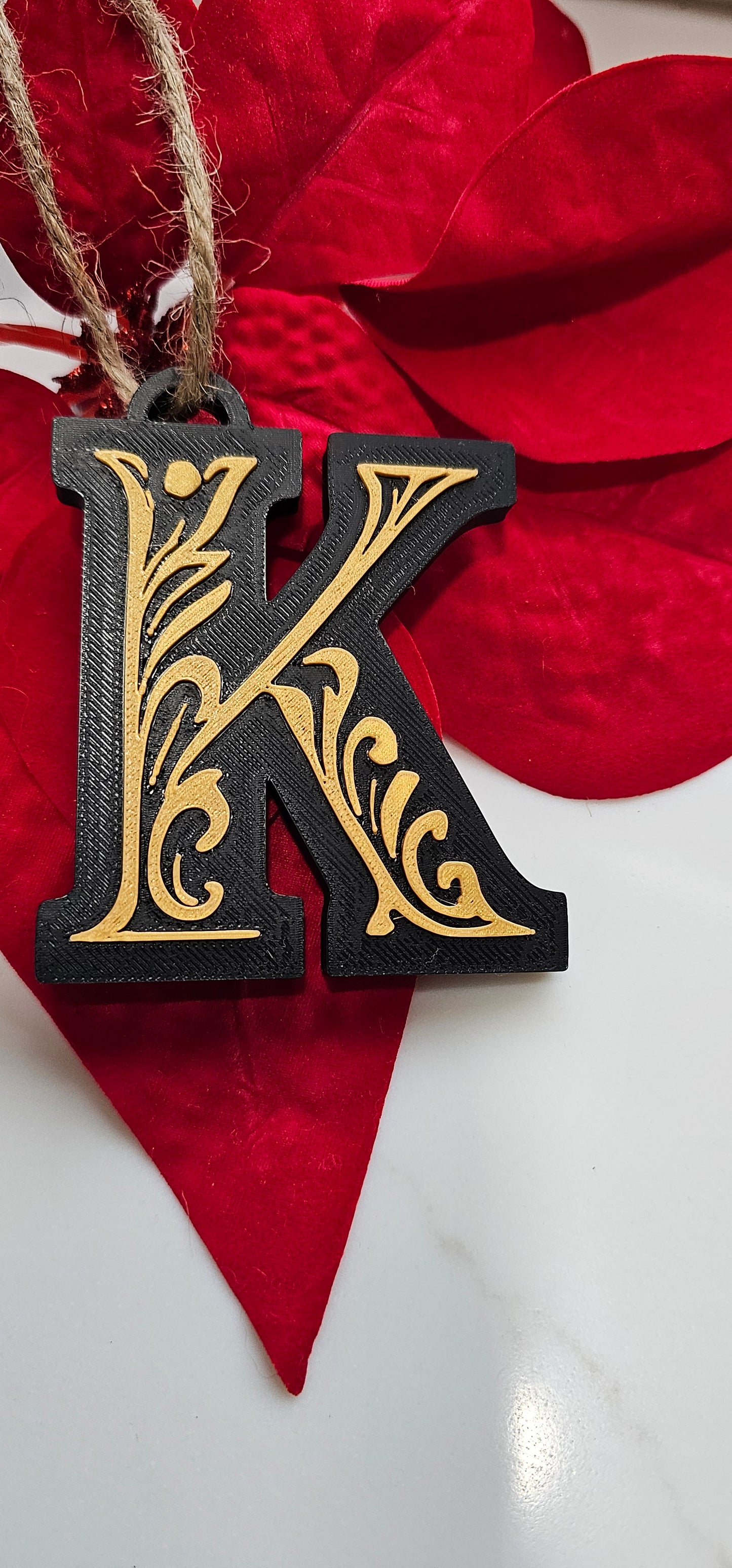 3D Print Tooled Leather Look Initial Ornament Choice of Colors