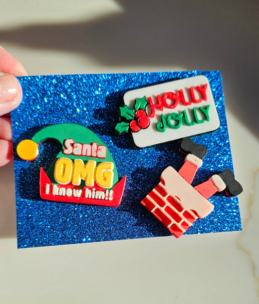 set of 3 Holly Jolly Santa Elf I Know Him Hat Pins Christmas Made in America