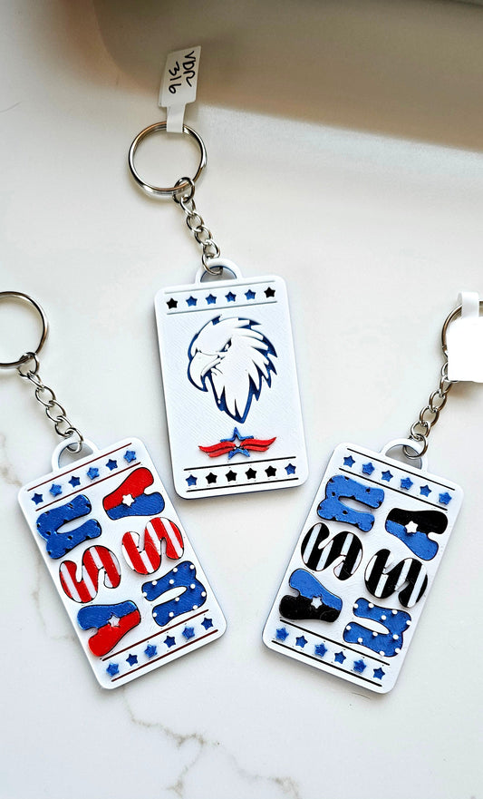 Patriotic Keychain - choice of styles - 3D Print USA - Made in America