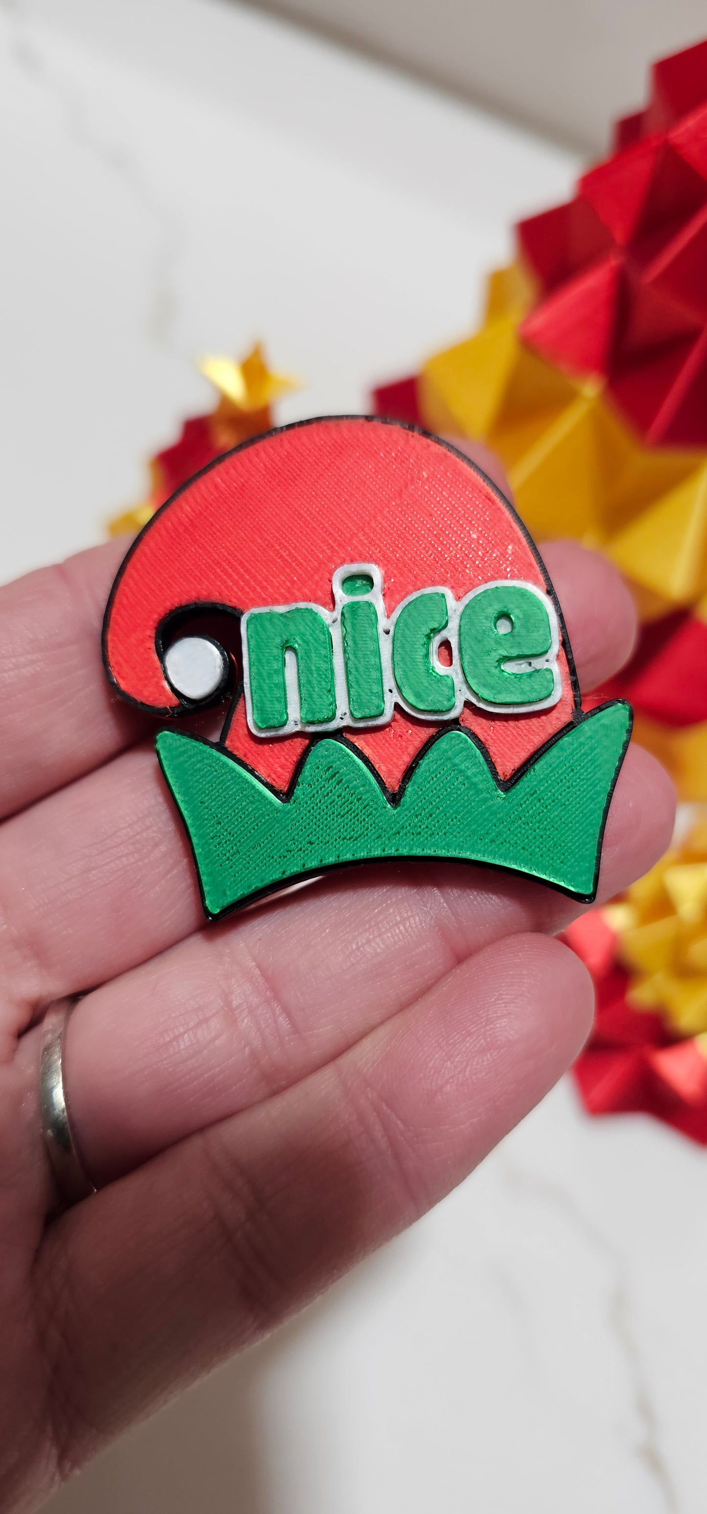 set of 4 Naughty Nice Candy Cane HOHOHO Hat Pins Christmas Made in America