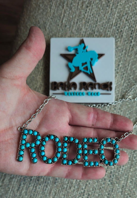 Baha Ranch Turquoise Rodeo Word Necklace