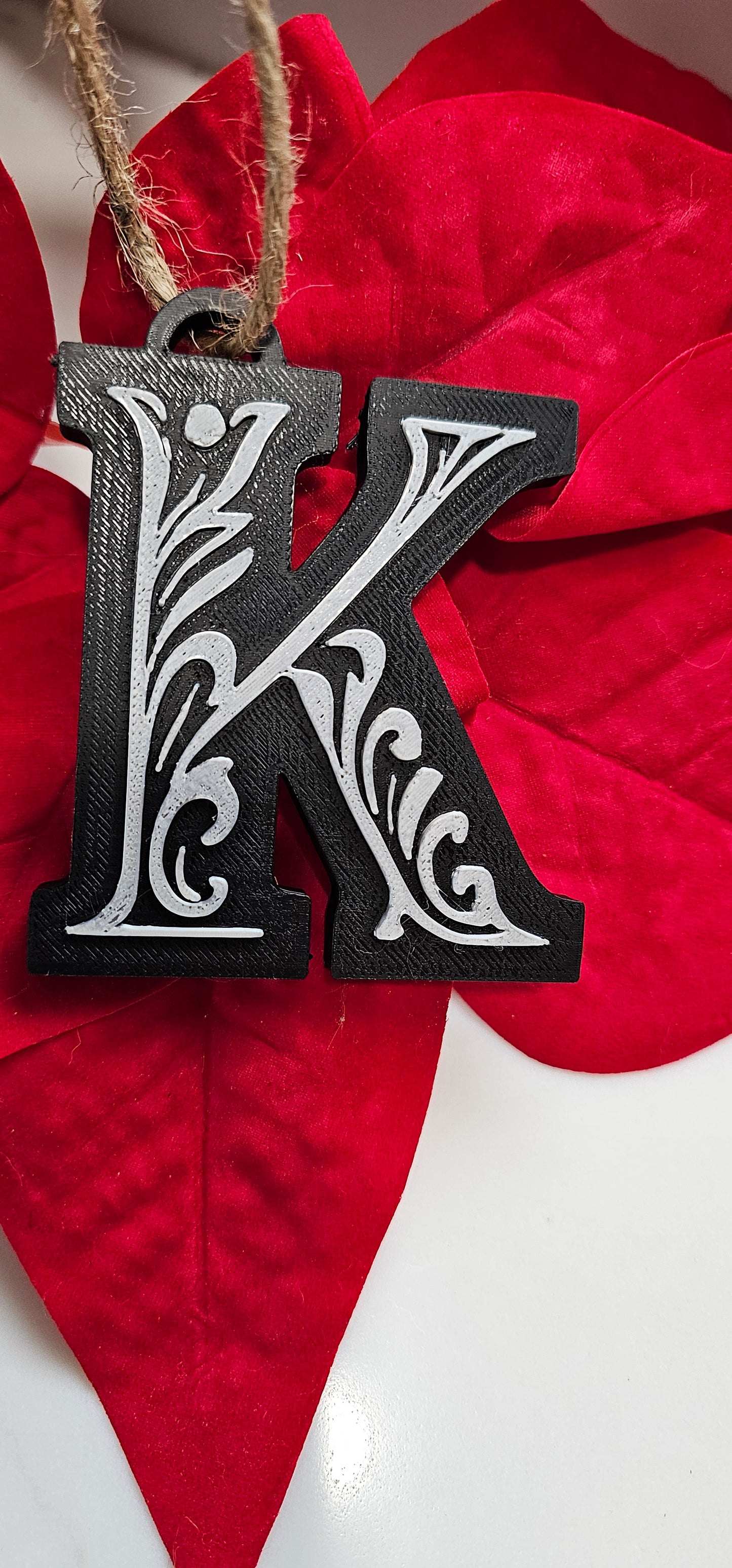 3D Print Tooled Leather Look Initial Ornament Choice of Colors