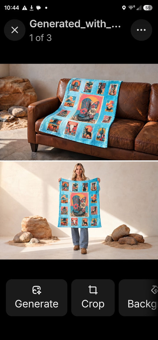 Baha Ranch Country Kicks Ultra-Soft Micro Fleece Blanket 40" x  50" Made in America