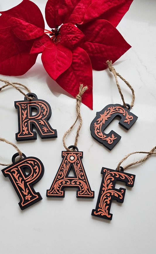 3D Print Tooled Leather Look Initial Ornament Choice of Colors