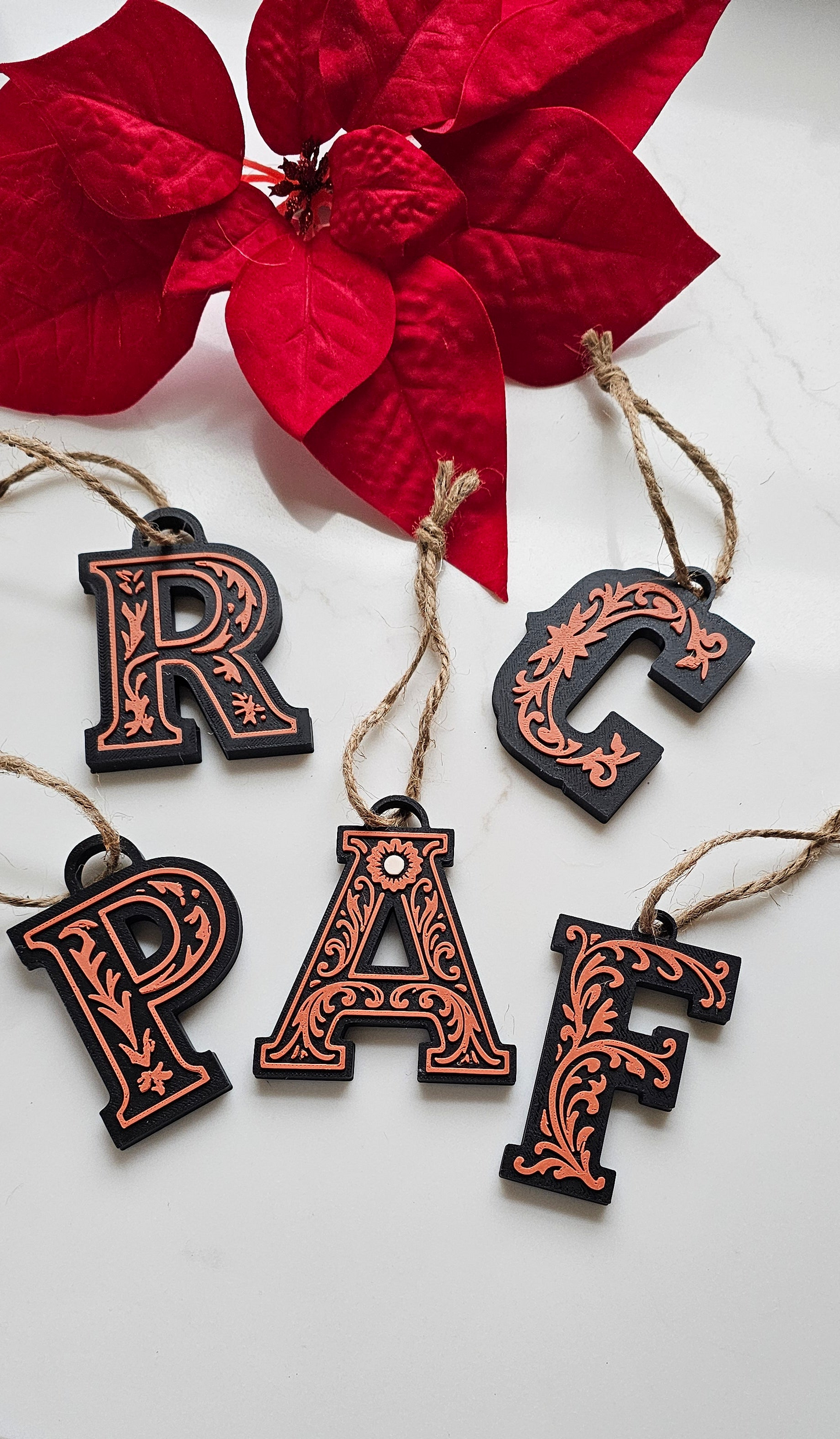 3D Print Tooled Leather Look Initial Ornament Choice of Colors