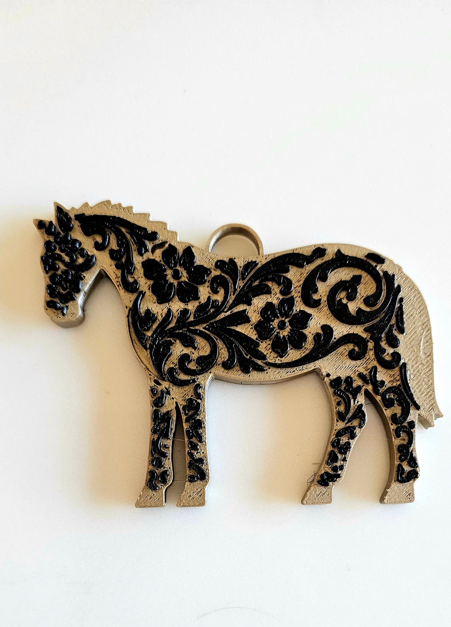 Baha Ranch 3D Print Floral Tooled Horse Charm or Keychain Made in America