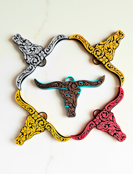 3d Print Tooled Longhorn Keychain or Purse Charm Ornament - Made in America - choice of colors