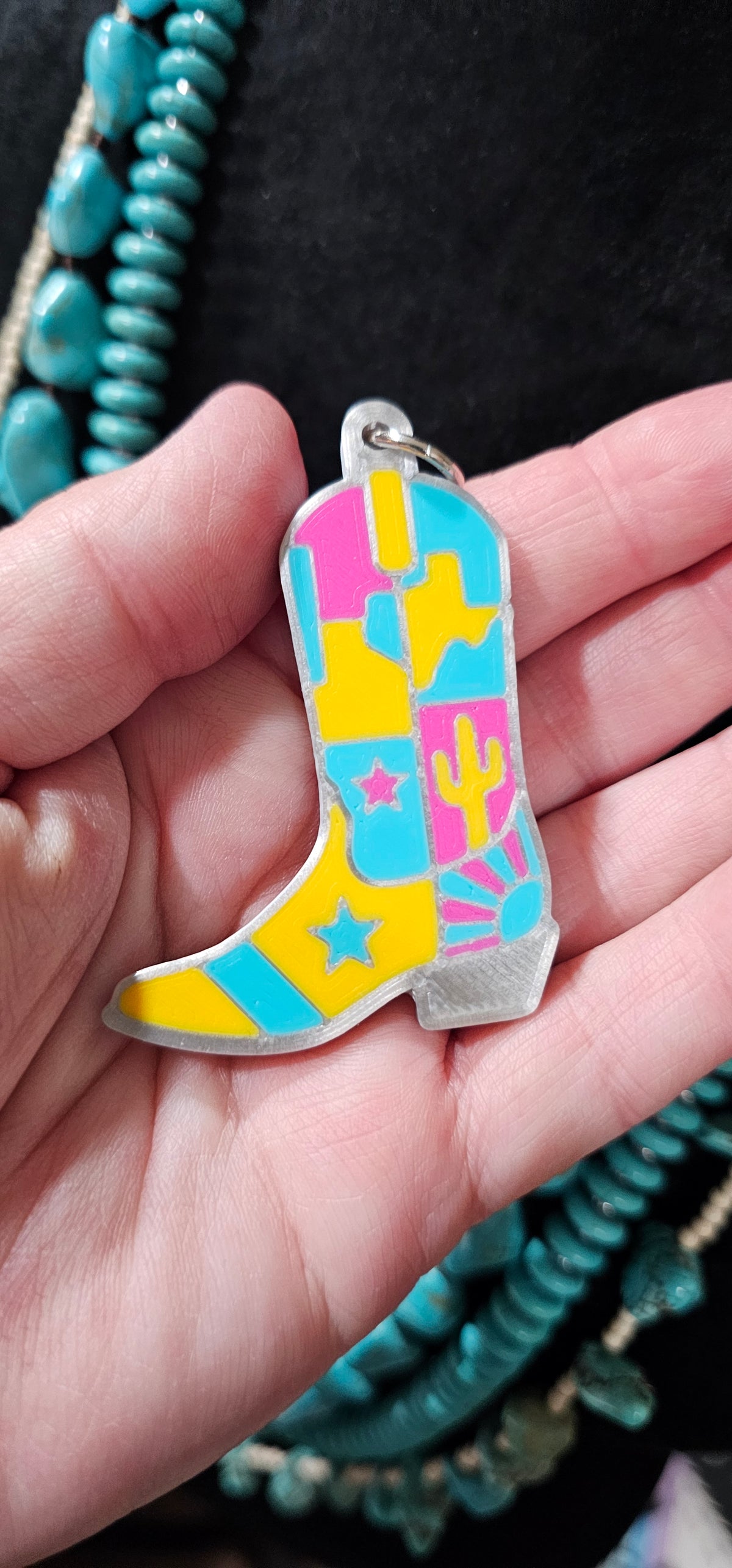 Baha Ranch 3D Print Pink Yellow Texas Inlay Boot Necklace