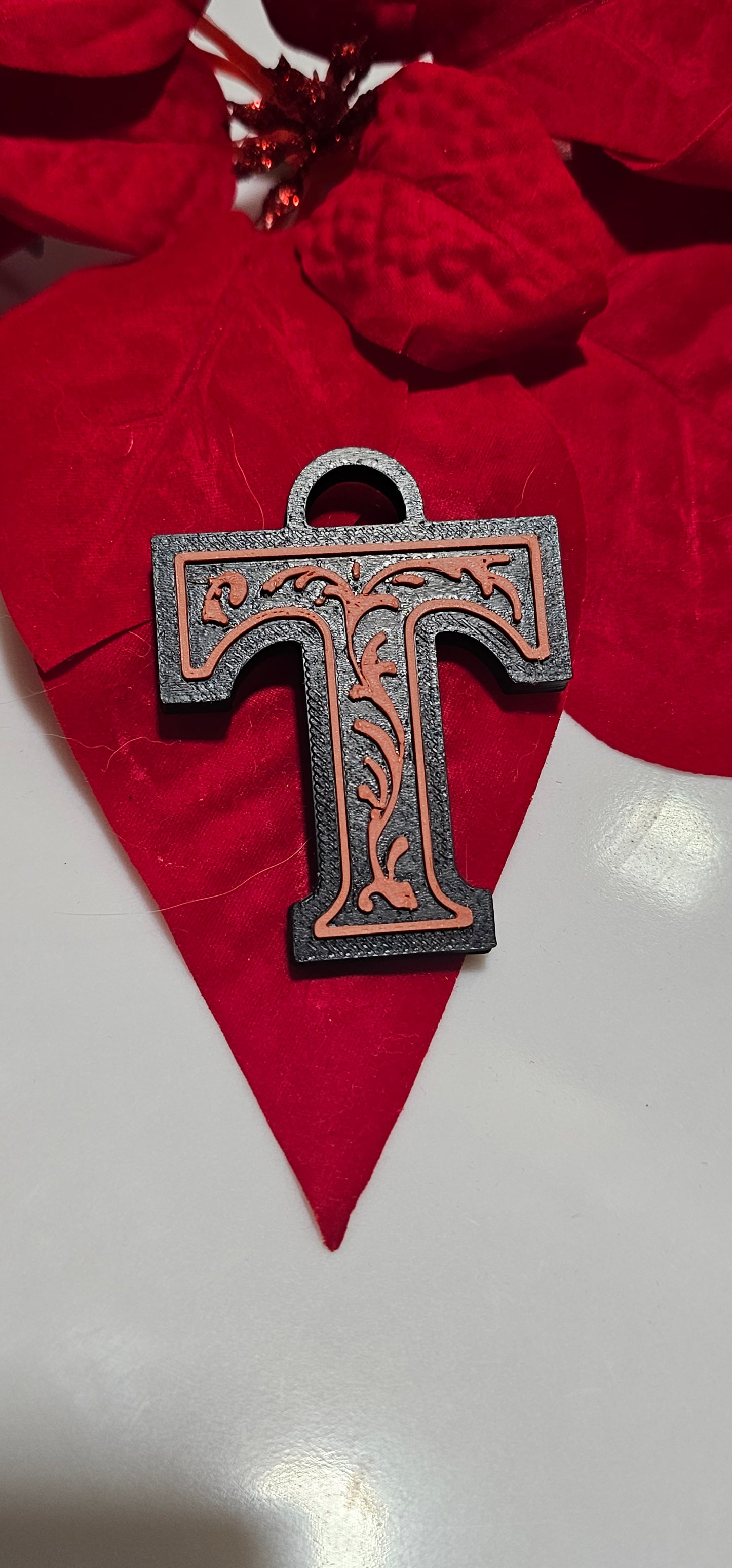 3D Print Tooled Leather Look Initial Pendant on Leather Necklace Made in America