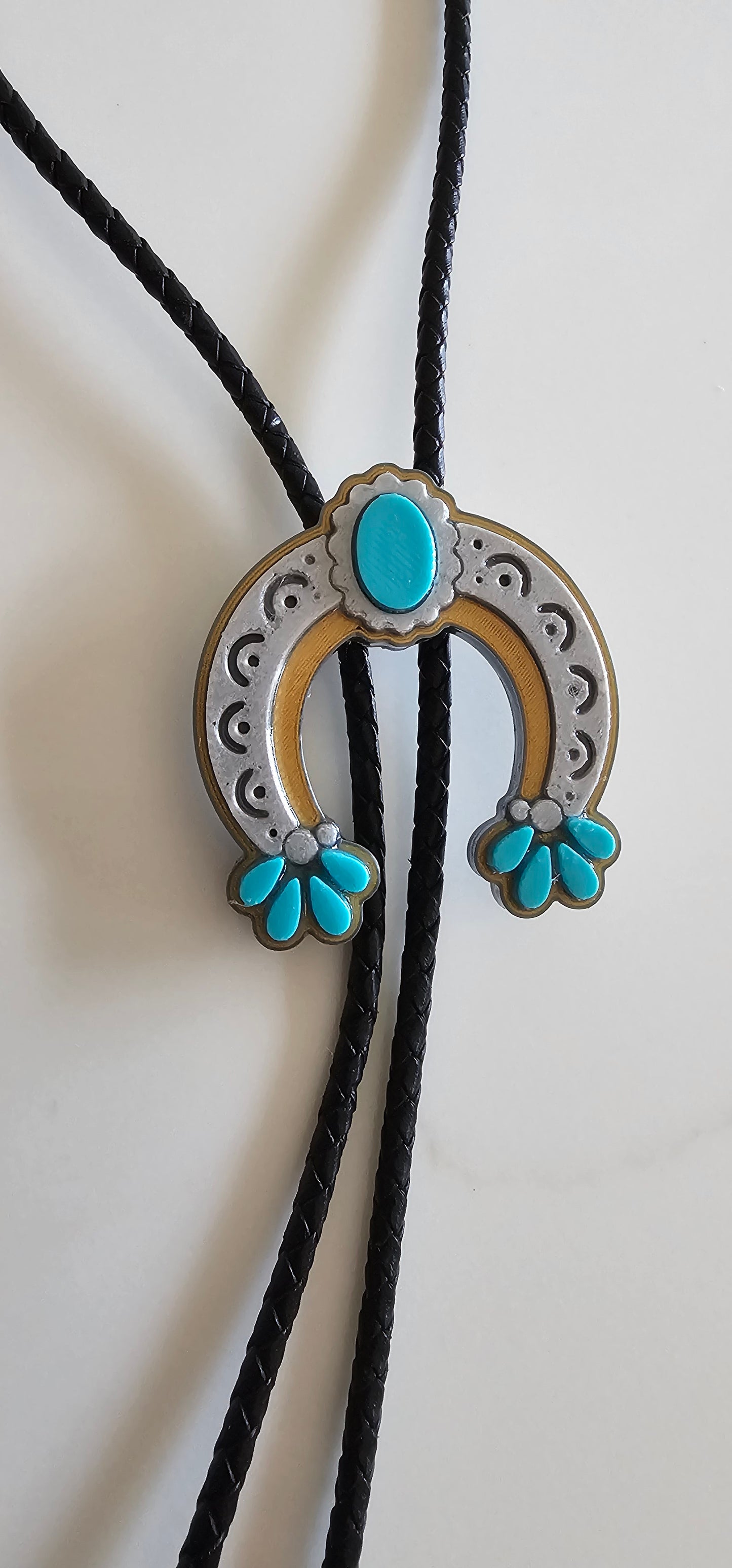 Baha Ranch Silver Gold Turquoise Naja 3D Inlay Bolo Made in America