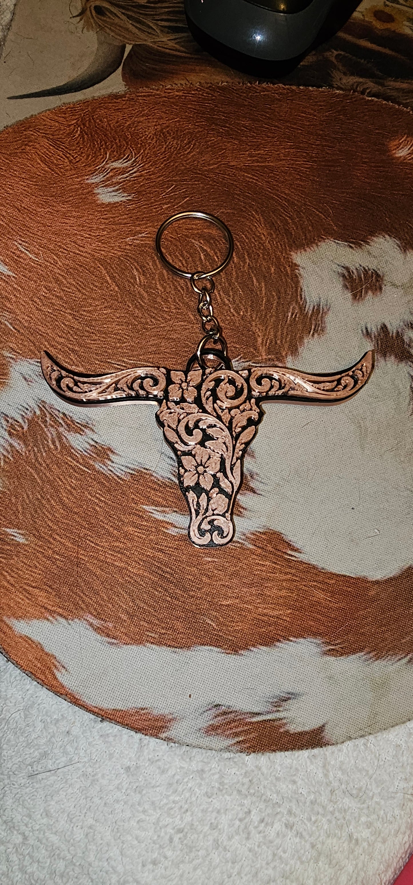 3d Print Tooled Longhorn Keychain or Purse Charm Ornament - Made in America - choice of colors