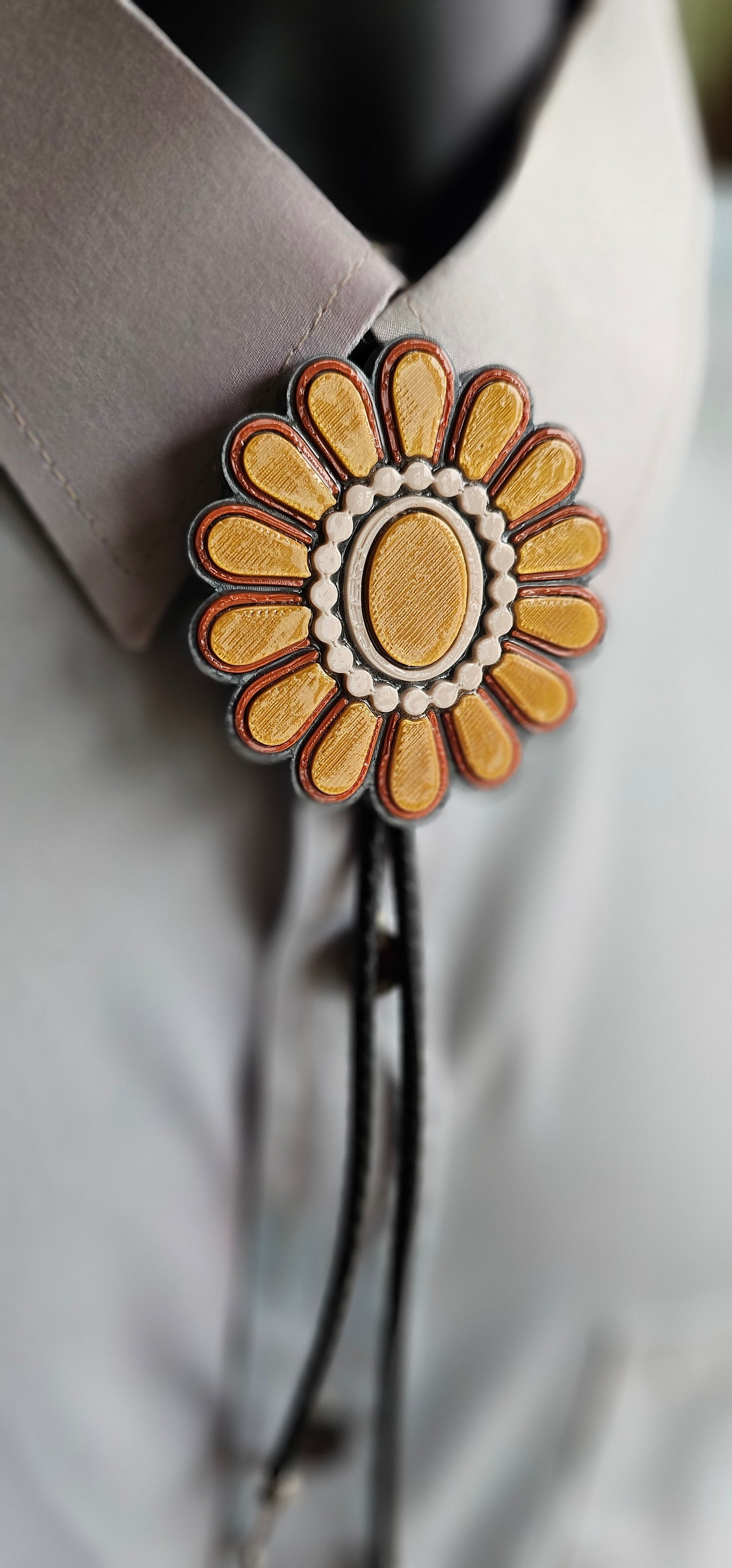Baha Ranch Gold Cream Concho 3D Inlay Bolo Made in America