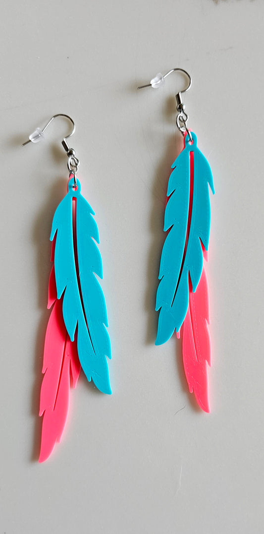 3D Print Double Feather Boho Earrings Made in America