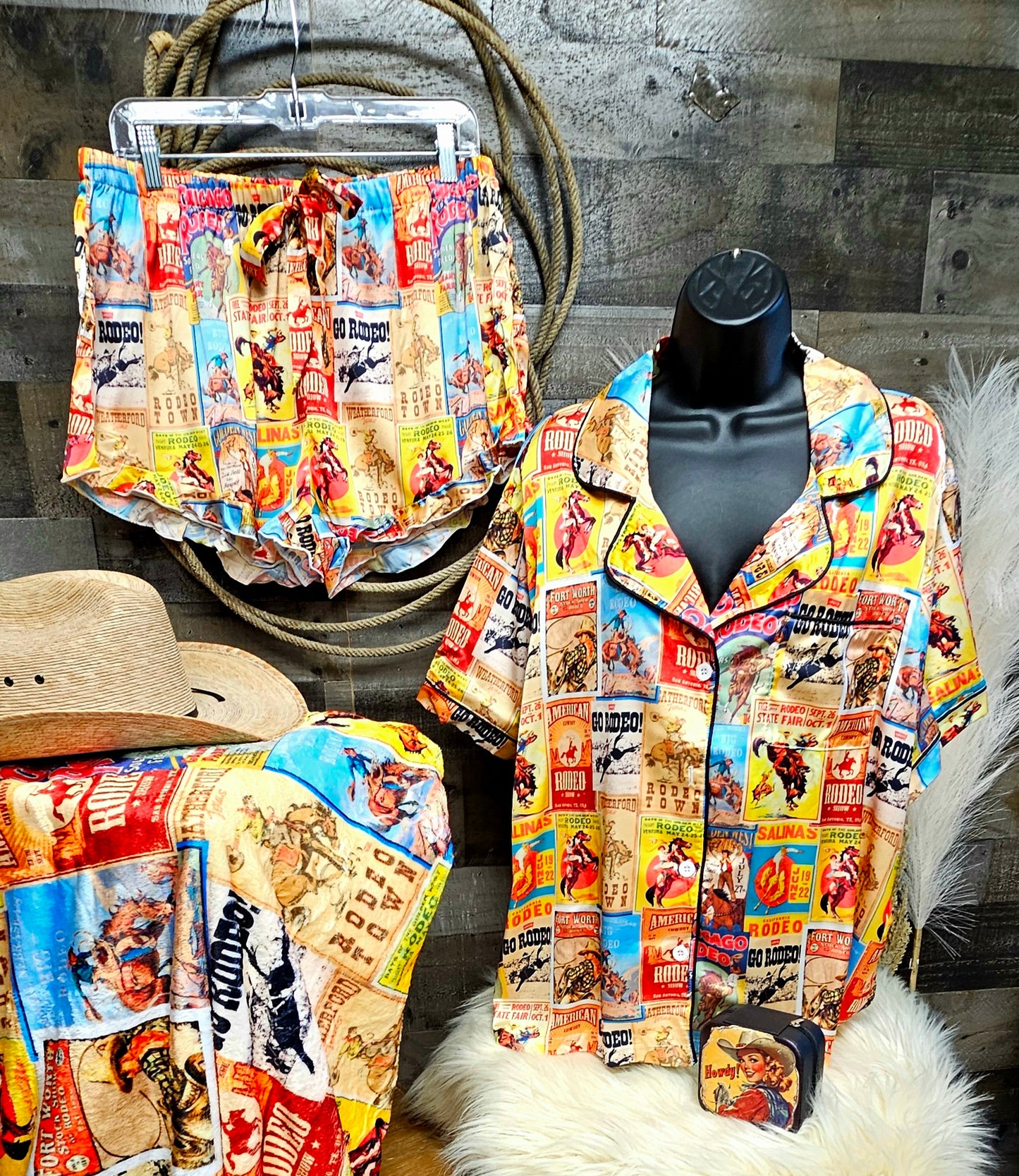 Vintage Rodeo Poster Satin Pajama Set