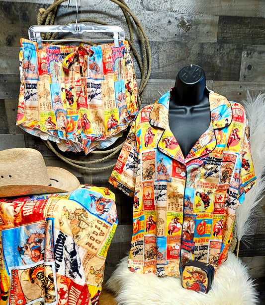 Vintage Rodeo Poster Satin Pajama Set