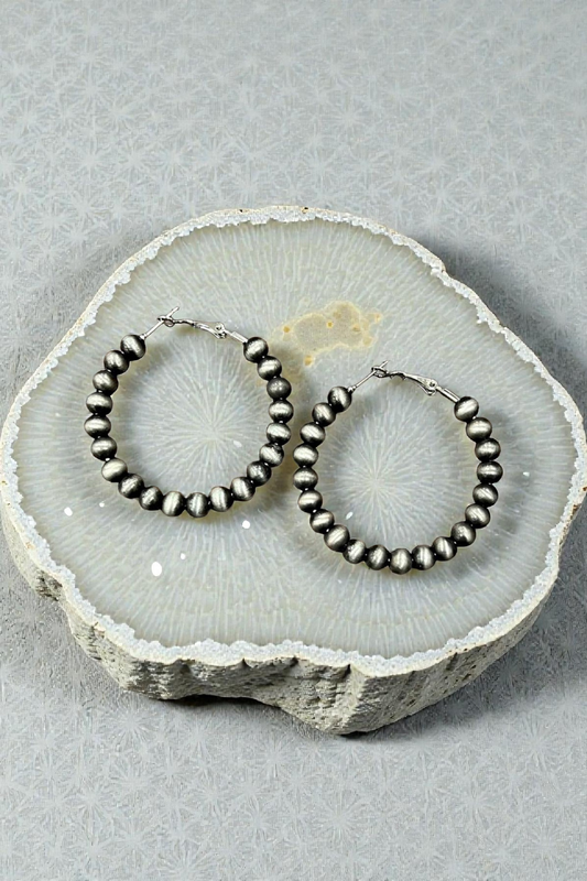 Beaded Silver Hoop Earrings