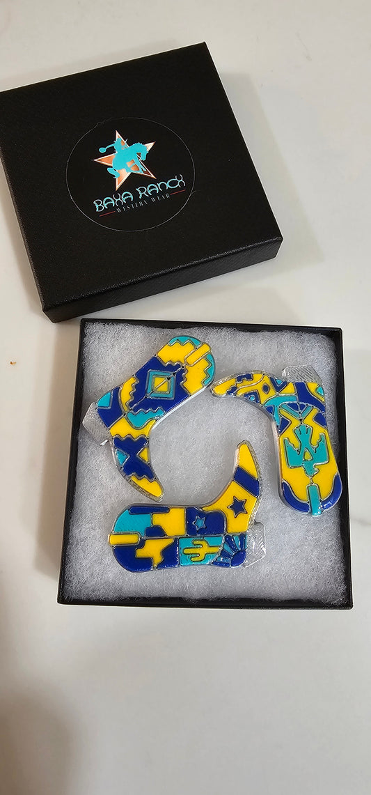 Set of 3 3D Printed Cowboy Boot Inlay Pins Collectible Aztec Texas Thunderbird Blue
