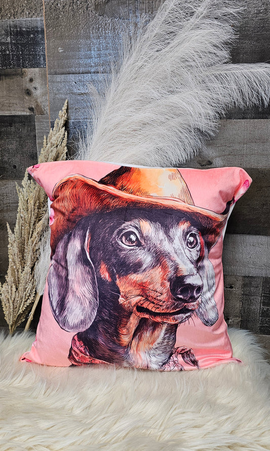 Baha Ranch Cowgirl Dachsund  Velvety Soft Throw Pillow Case Made in America