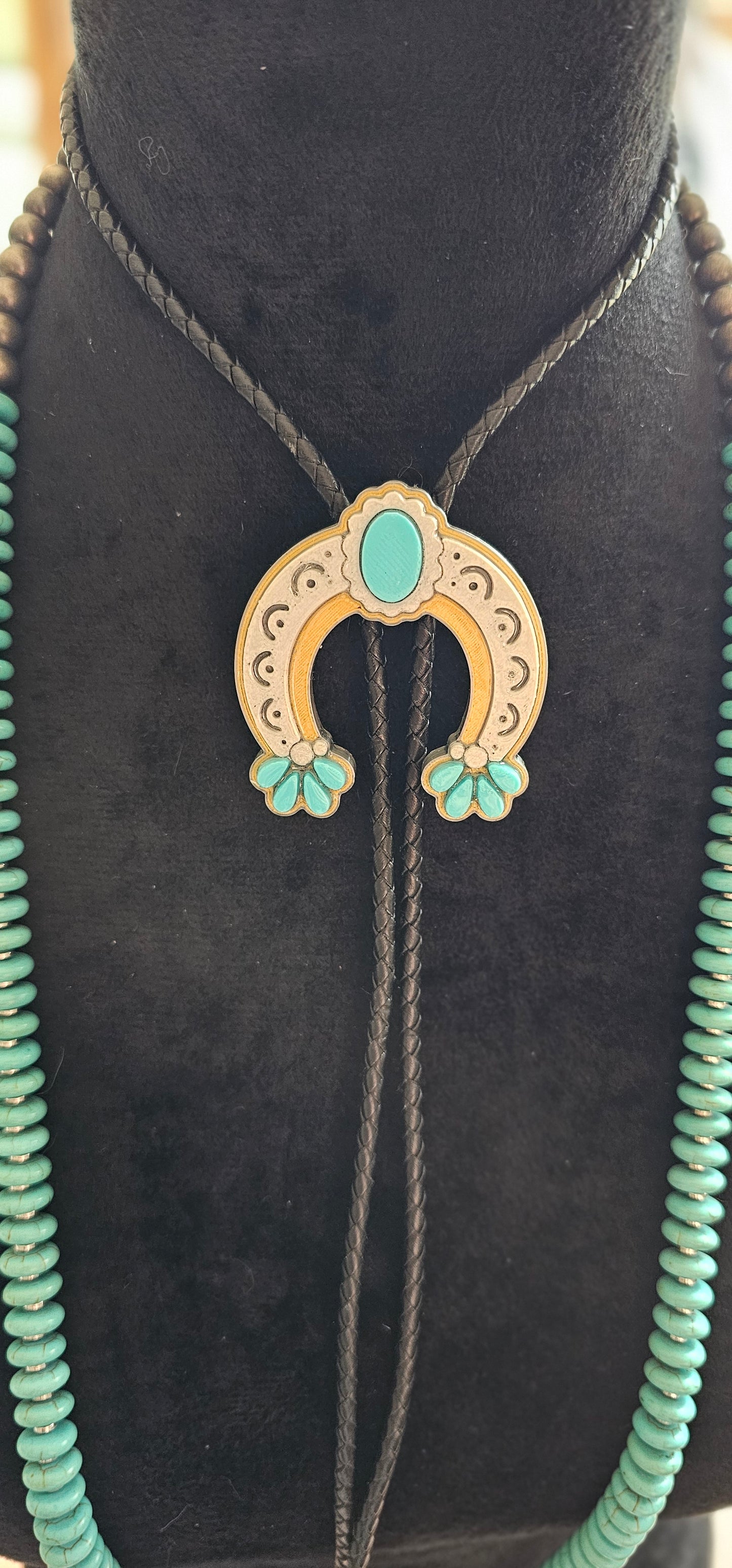 Baha Ranch Silver Gold Turquoise Naja 3D Inlay Bolo Made in America