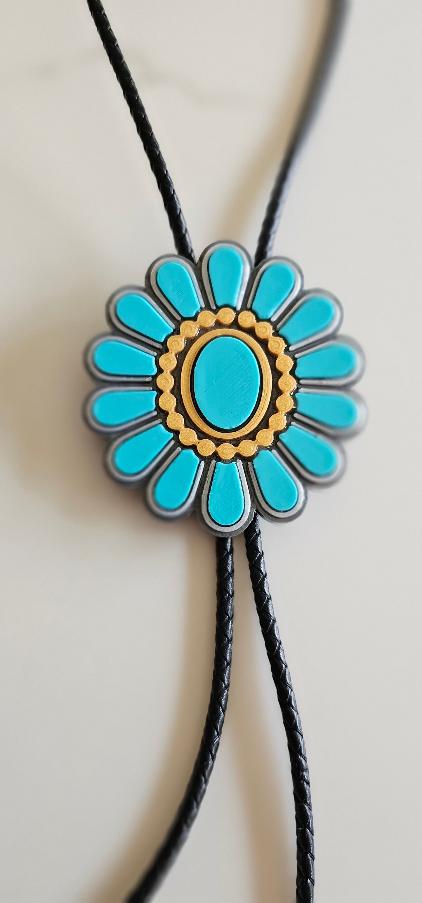 Baha Ranch Turquoise Gold Concho 3D Inlay Bolo Made in America