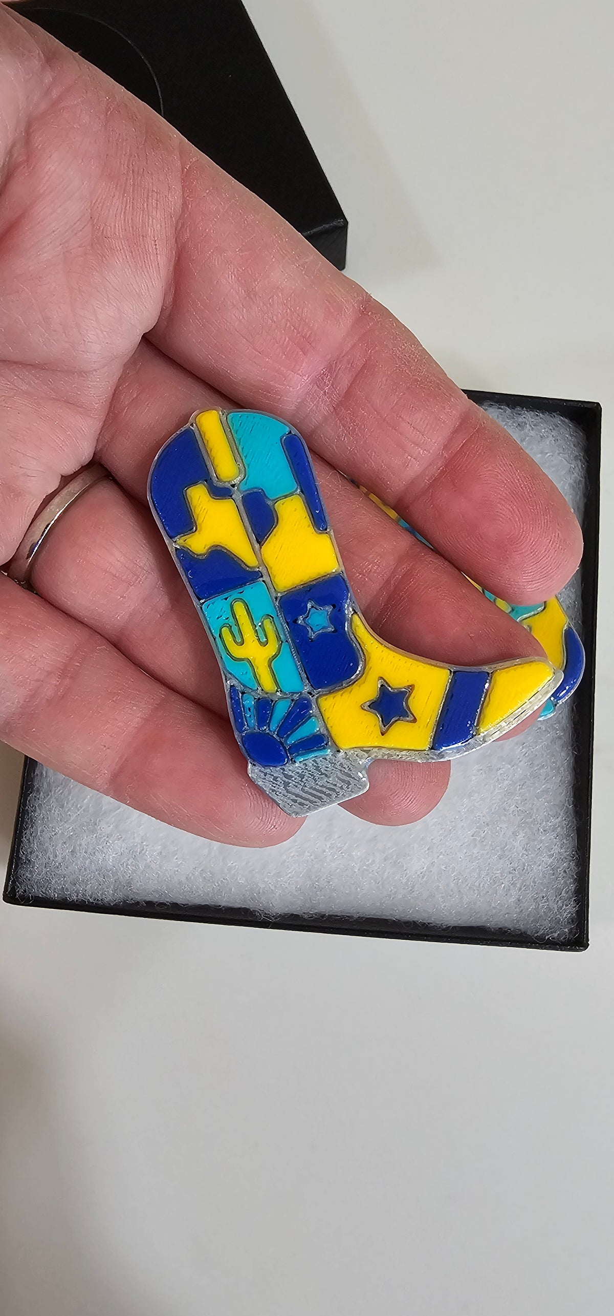 Set of 3 3D Printed Cowboy Boot Inlay Pins Collectible Aztec Texas Thunderbird Blue