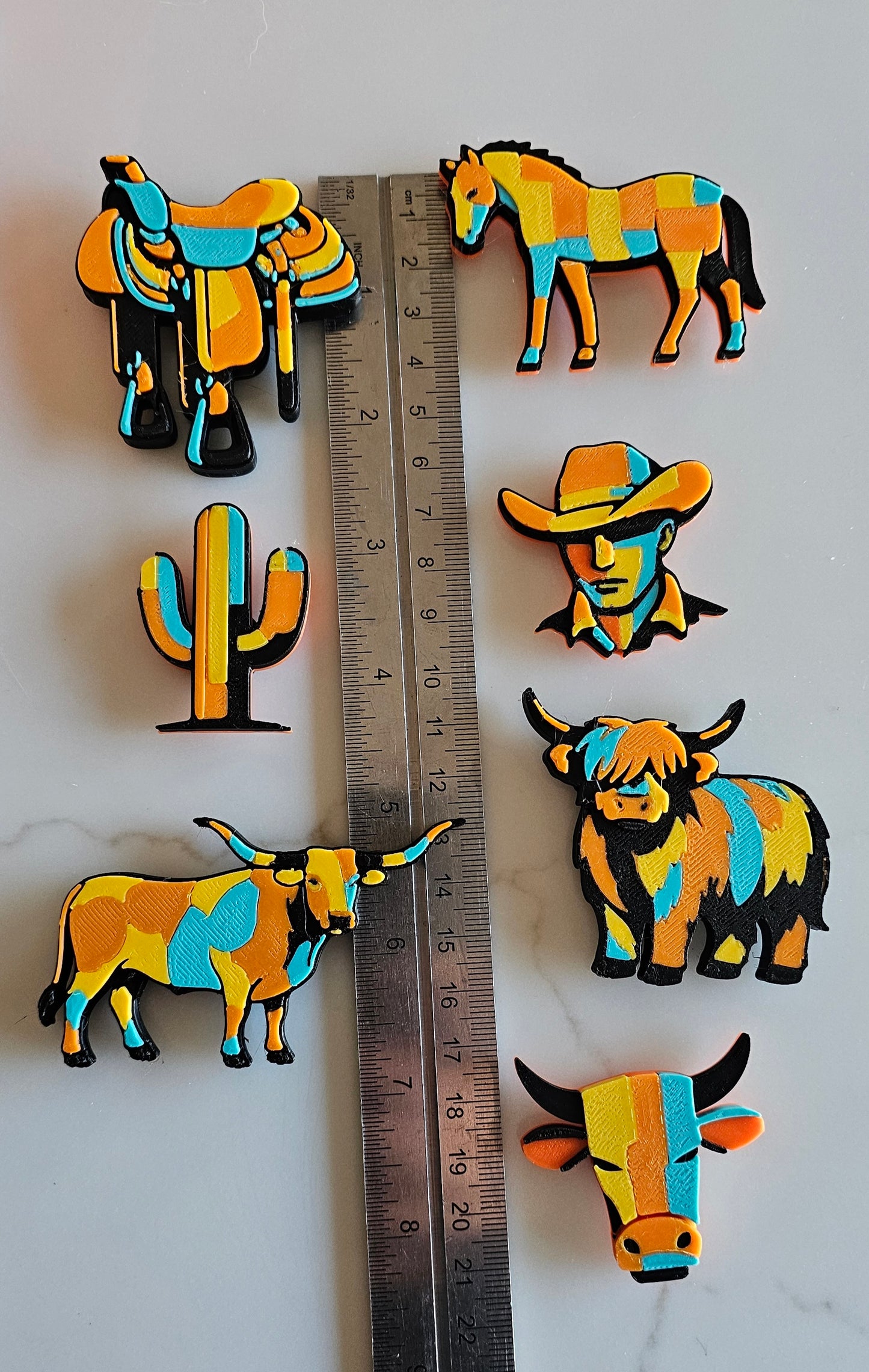 3d Printed Farm Western Longorn Horse Cow Magnet Made in America