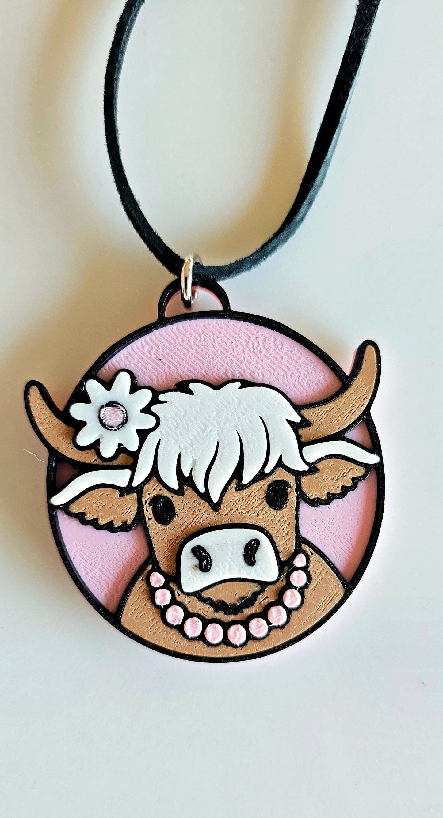 3D Print Cowgirl Highland Cow Picture Necklace or Earrings Western Made in America