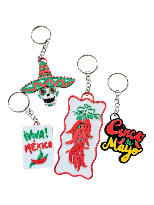 Choice of 3D print Keychains Mexico Cinco de Mayo Chili Sugar Skull Made in America