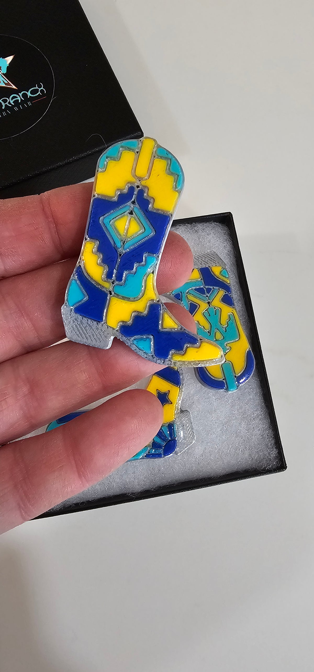 Set of 3 3D Printed Cowboy Boot Inlay Pins Collectible Aztec Texas Thunderbird Blue