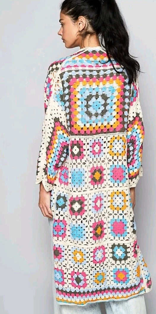 POL Open Front Crochet Cardigan with Weave Knit Patterns