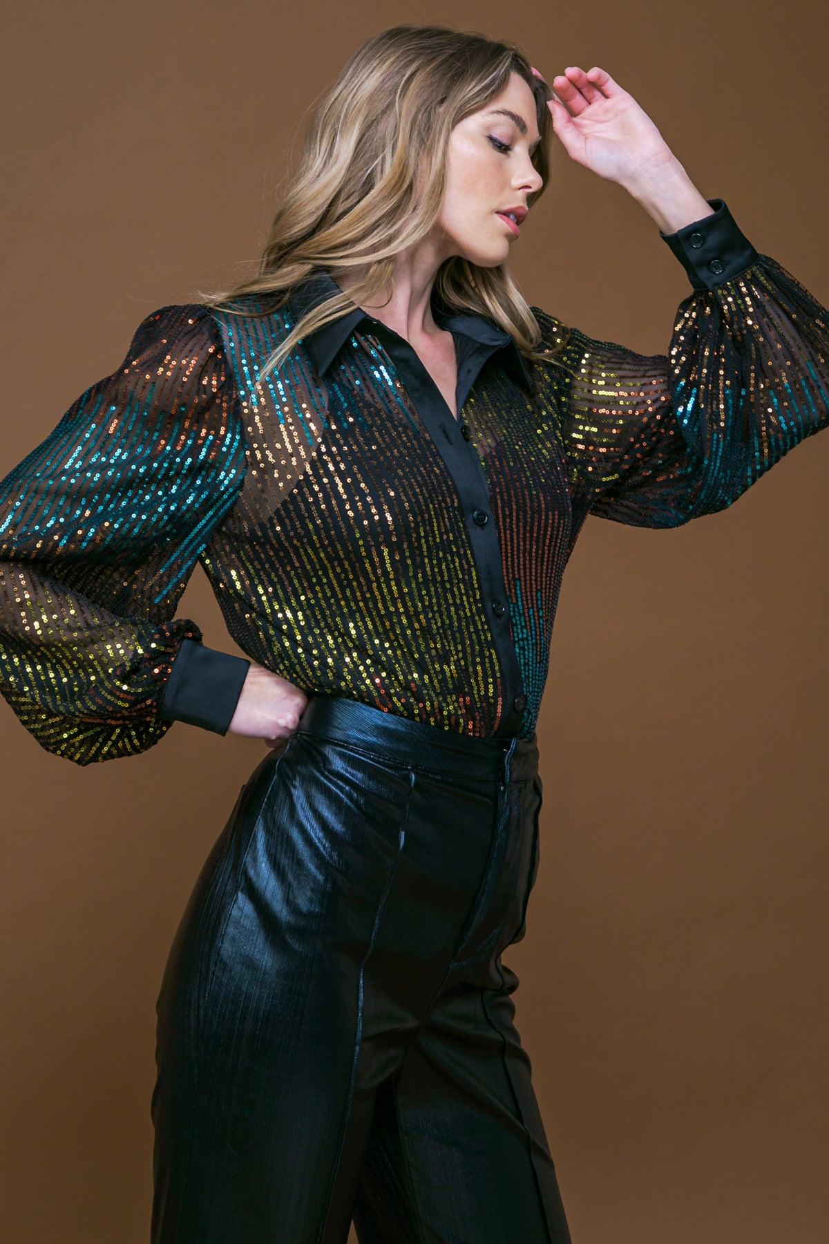 Flying Tomato Cause A Commotion Sequin Blouse