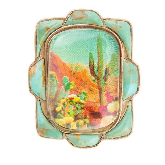 Scenic Desert Sedona Blue Turquoise Cactus Golden Ring