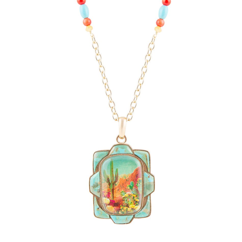 Scenic Sedona Desert Blue Turquoise Golden Pendant Necklace