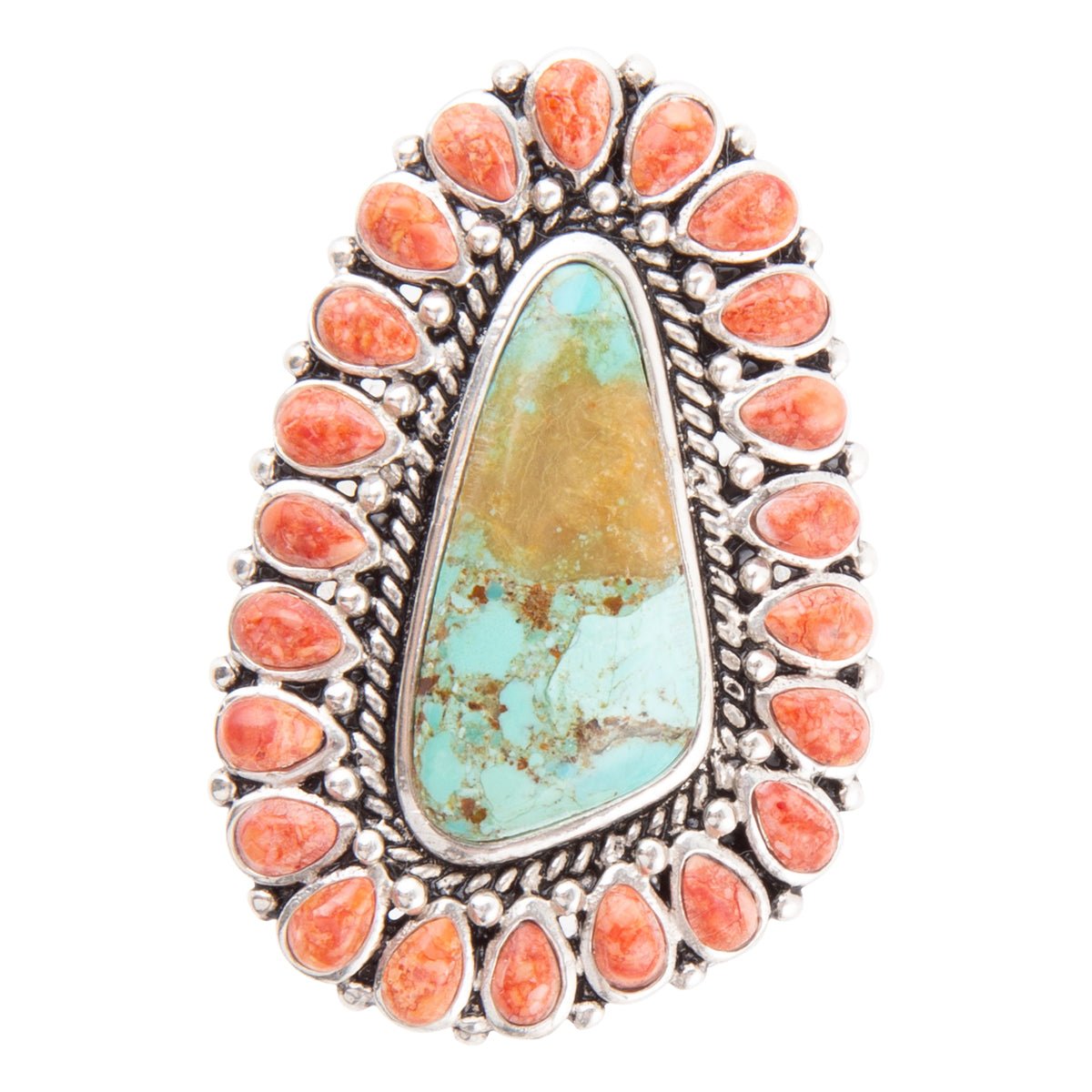Sedona Turquoise and Orange Sponge Coral Ring