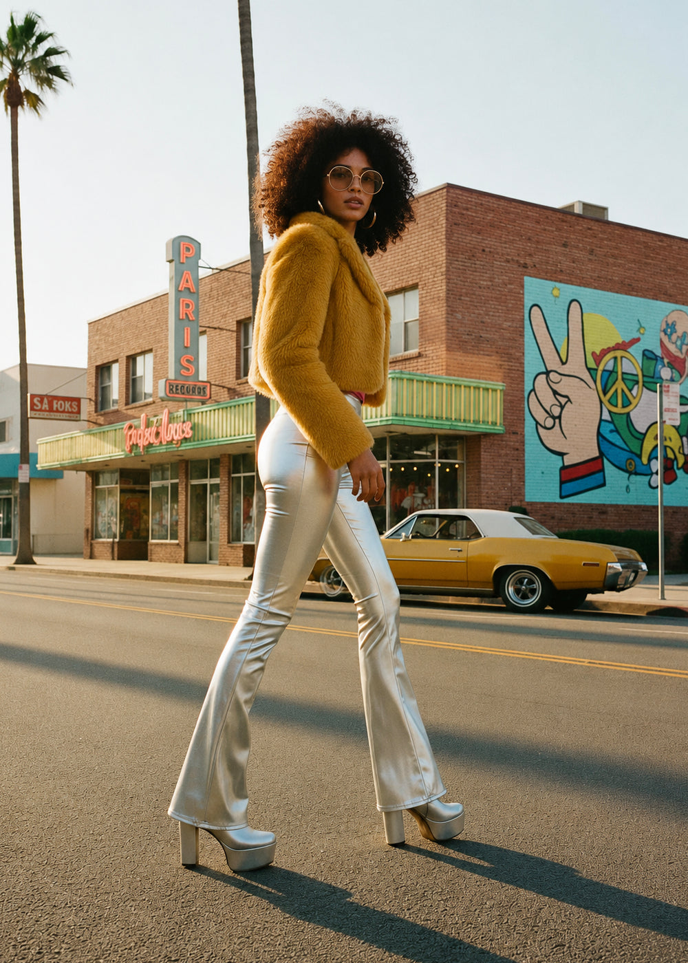 Silver Metallic Bell Bottom Flare Pants